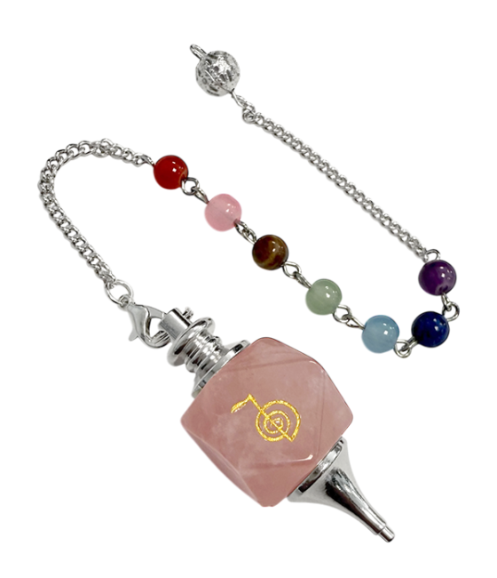 Hexagolal Rose Quartz Pendulum Reiki ChoKu Rei 7 Chakras