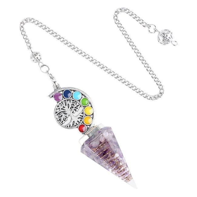 Orgonite Pendulum Amethyst Tree of Life 7 Chakras 6 sides