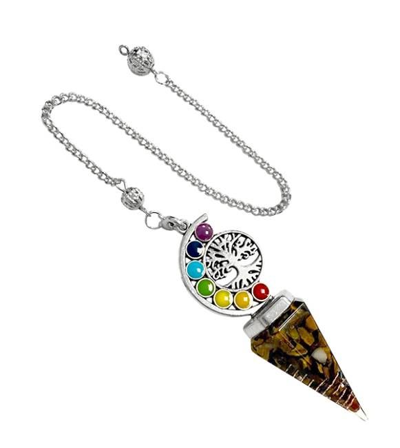 Orgonite Pendulum Tiger Eye Tree of Life 7 Chakras 6 sides