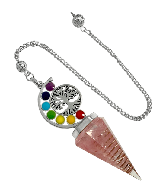 Orgonite Pendulum Rose Quartz Tree of Life 7 Chakras 6 sides