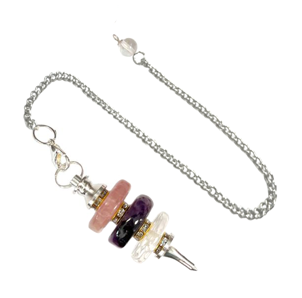 Disc pendulum Rock crystal from Brazil Amethyst Rose quartz