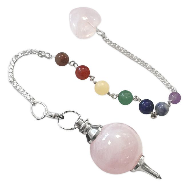 Rose Quartz & Heart Sphere Pendulum 7 Chakras 4cm