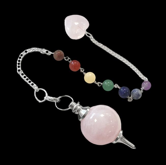 Rose Quartz & Heart Sphere Pendulum 7 Chakras 4cm