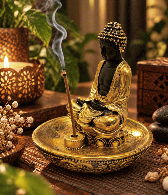 incense at Golden Resin Buddha Meditation Incense Holder 11 cm|gb