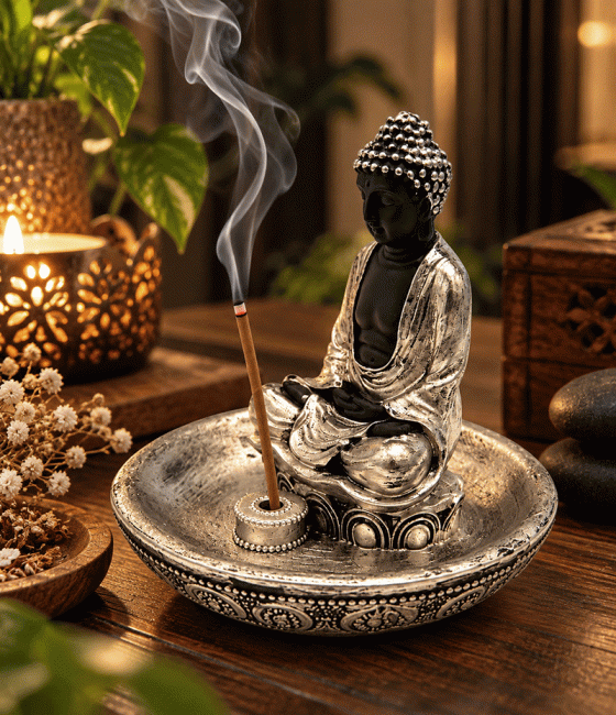 incense at Golden Resin Buddha Meditation Incense Holder 11 cm|gb
