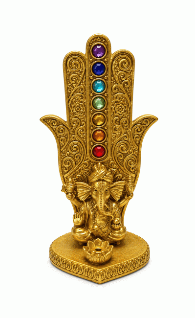 incense at Fatima Hand Ganesh 7 Chakras Golden Resin Incense Holder 16 cm