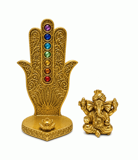 incense at Fatima Hand Ganesh 7 Chakras Golden Resin Incense Holder 16 cm|gb