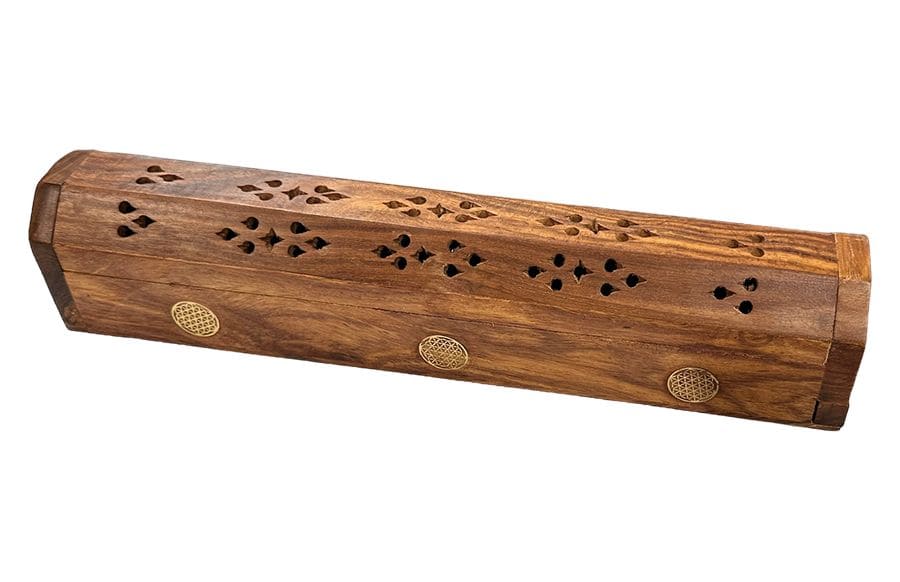 Incense Holder Sheesham Wood Box Flower of Life 30cm x2