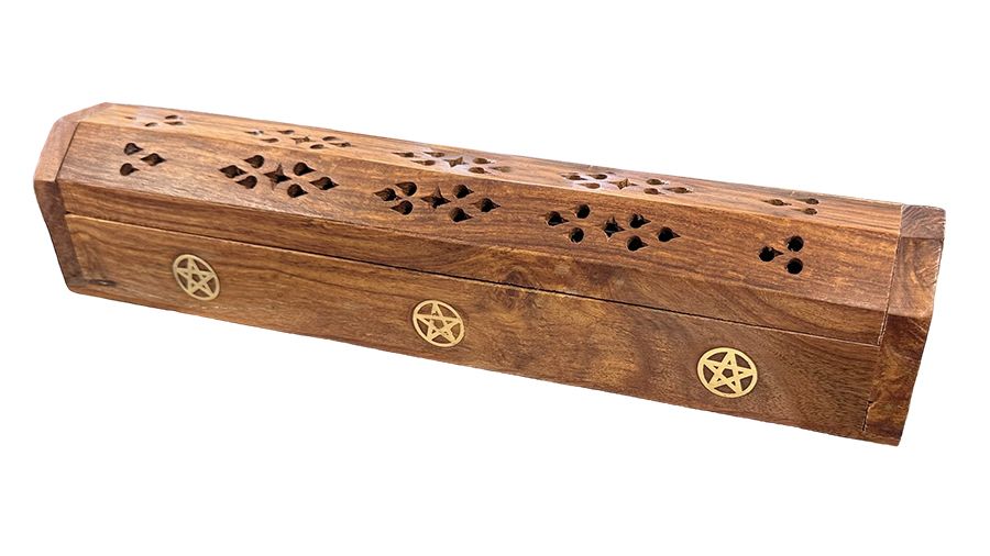 Incense Holder Sheesham Wood Box Pentacle 30cm x2