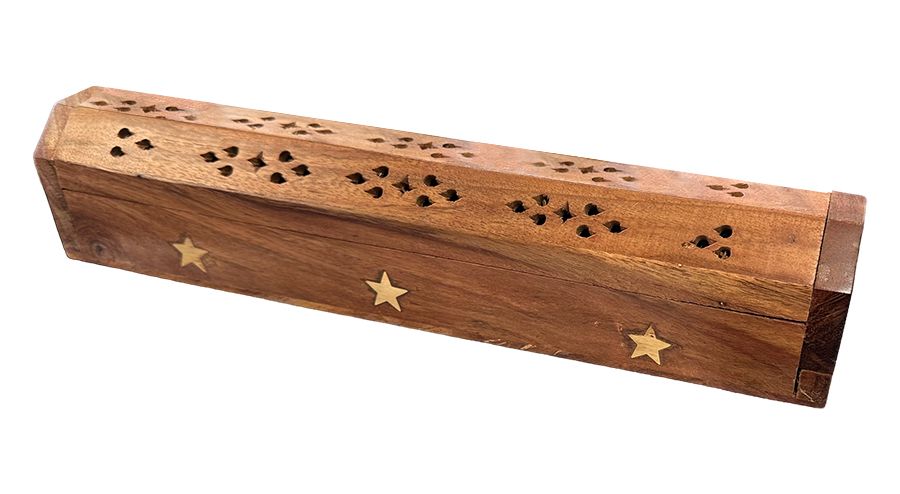 Incense Holder Sheesham Wood Box Stars 30cm x2