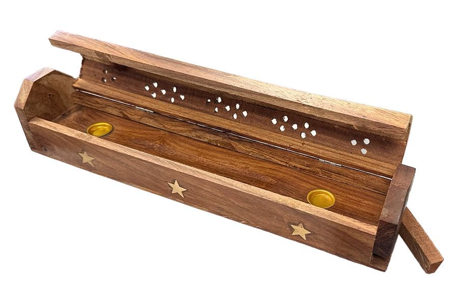 Incense Holder Sheesham Wood Box Stars 30cm x2