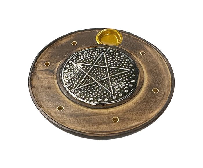 Round Wooden Incense Holder Pentacle 10cm x10