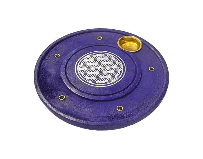 Round Wooden Incense Holder Purple Flower of Life 10cm x10