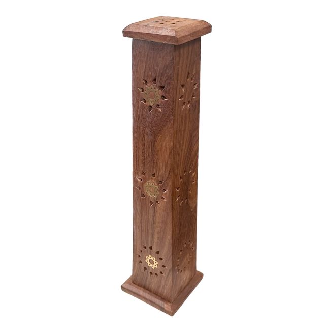 Rectangle Sun Tower Incense Holder in Sheesham Wood 30cm x2