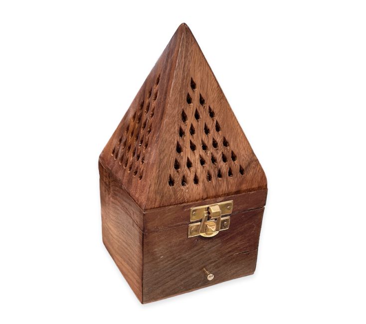Pyramid Incense Holder Sheesham Wood Drawer Box 16cm