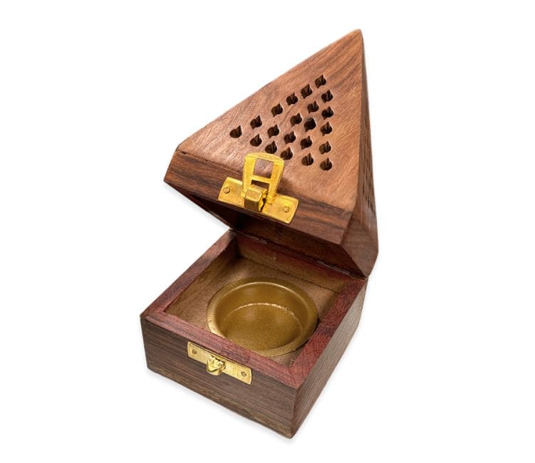 Pyramid Incense Holder Sheesham Wood Box 13cm