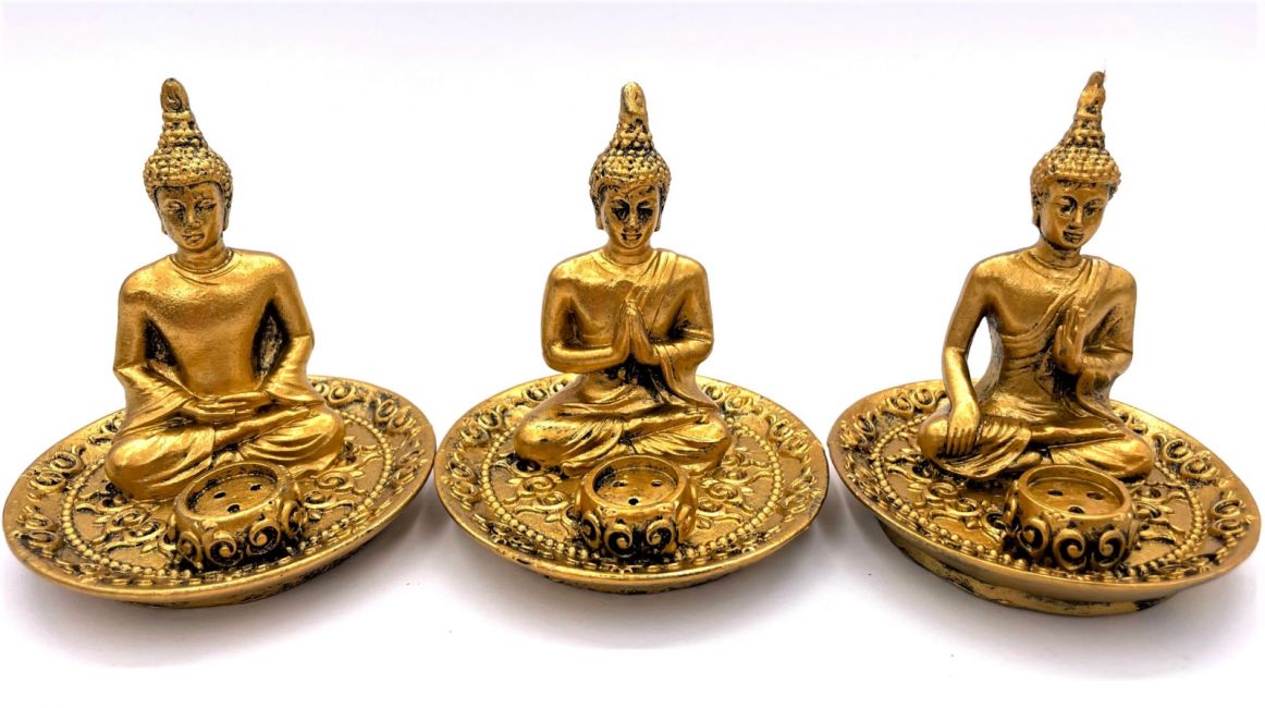 3 x Golden Tibetan Buddha incense holders