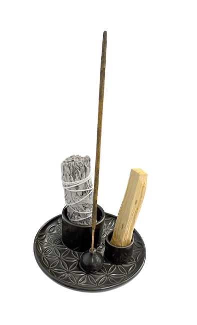 incense at Black Ceramic Incense Holder Flowers of Life for Palo Santo and White Sage 13cm|gb