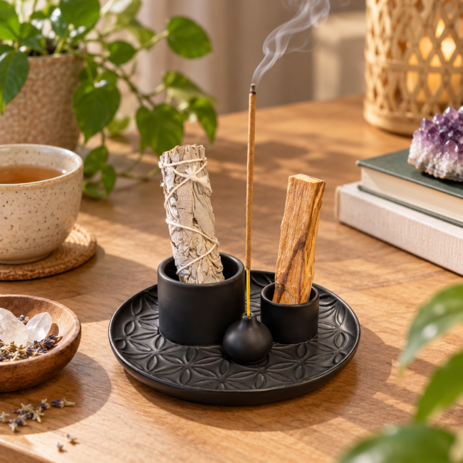 incense at Black Matte Flower of Life Multifunctional Incense Holder 13 cm|gb
