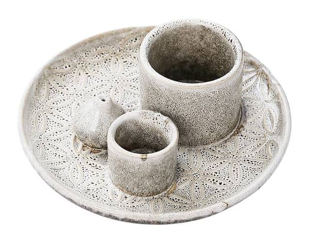 Beige Ceramic Incense Holder Flowers of Life for Palo Santo and White Sage 13cm