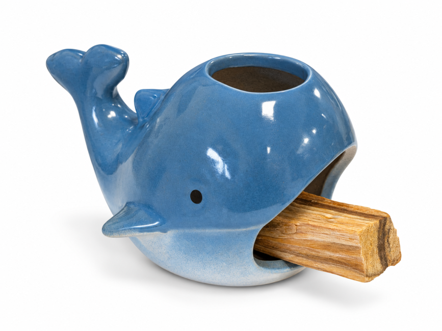incense at Ceramic whale incense burner, blue, 7.5 cm
