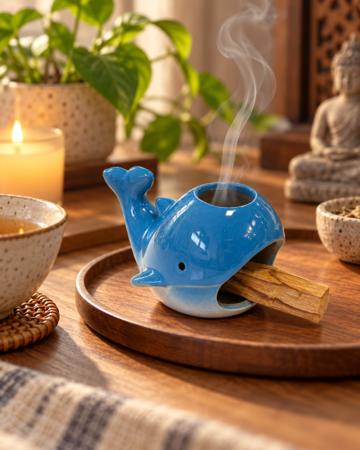 incense at Ceramic whale incense burner, blue, 7.5 cm|gb