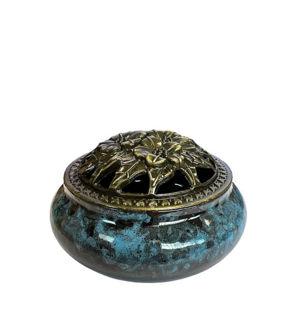 Black and blue ceramic incense holder 10cm