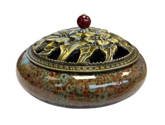 Brown-Blue Ceramic Incense Holder 14cm
