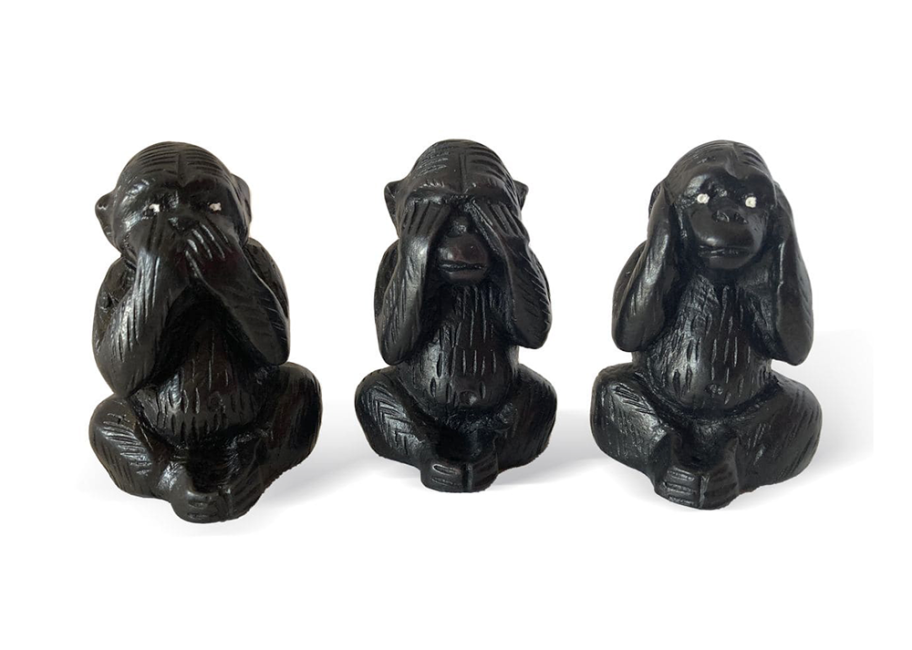 incense at Set of 3 Black Resin Wise Monkeys Statues 7cm