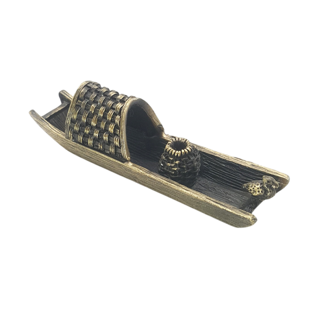 Metal Incense Holder Boat Bronze 9.5 cm
