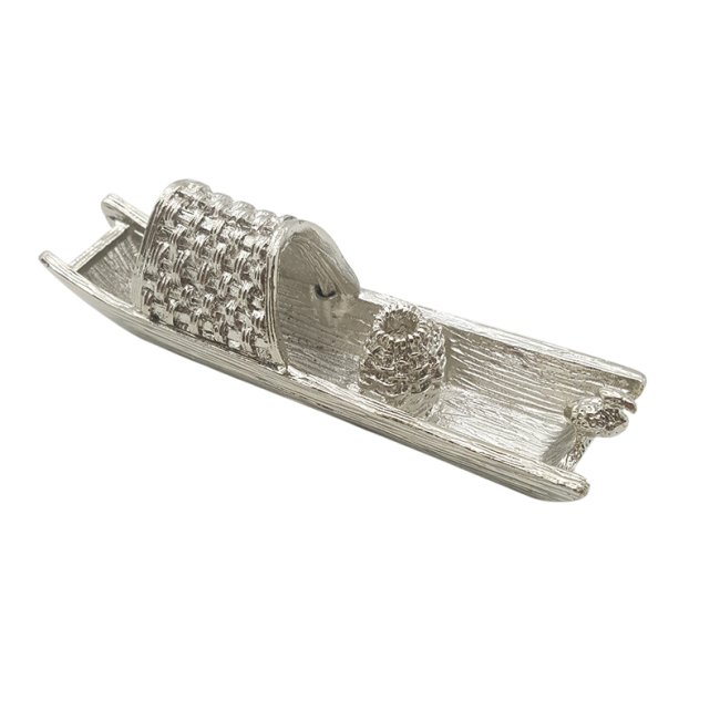 Metal Incense Holder Boat Silver 9.5 cm