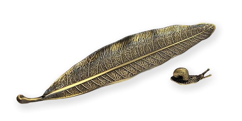 Metal Incense Holder Leaf with Bronze Color Snail 25cm