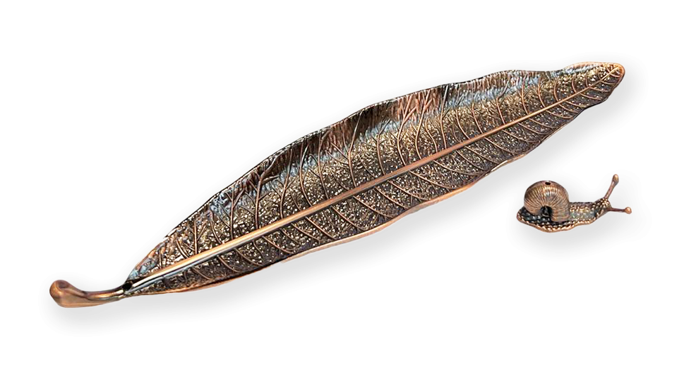 Metal Incense Holder Leaf with Copper Color Snail 25cm