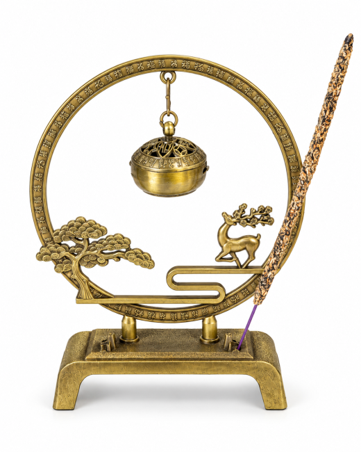 incense at Hanging incense burner with deer and pine tree design 15.5 cm
