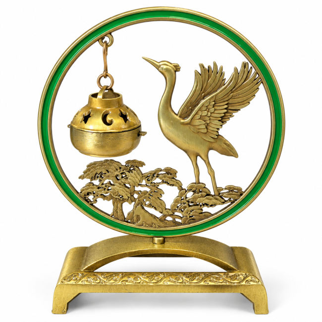 incense at Hanging incense burner with deer and pine tree design 15.5 cm