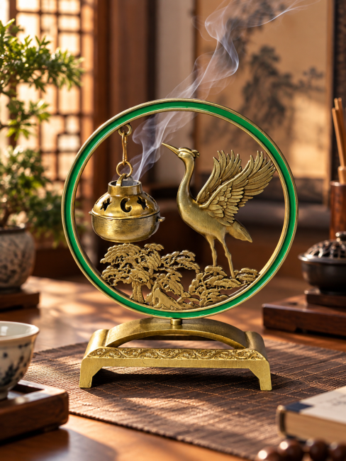 incense at Hanging incense burner with deer and pine tree design 15.5 cm|gb
