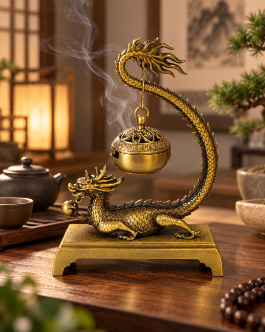 incense at Hanging incense burner with dragon design, 13.6 cm|gb