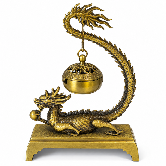incense at Hanging incense burner with dragon design, 13.6 cm