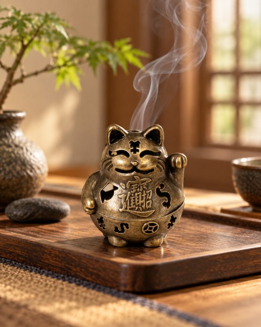 incense at Bronze Maneki-neko incense burner 4.9 cm – Pack of 3|gb