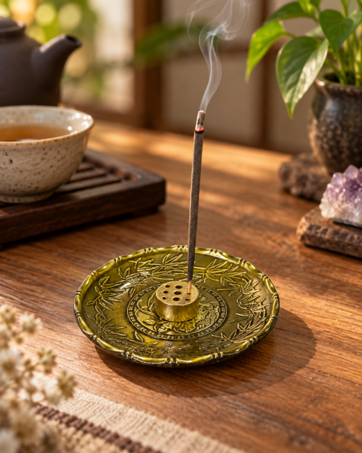 incense at Incense bowl and coaster with lotus and fish design, 9.3 cm|gb