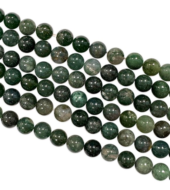 Moss Agate 10mm pearls on string