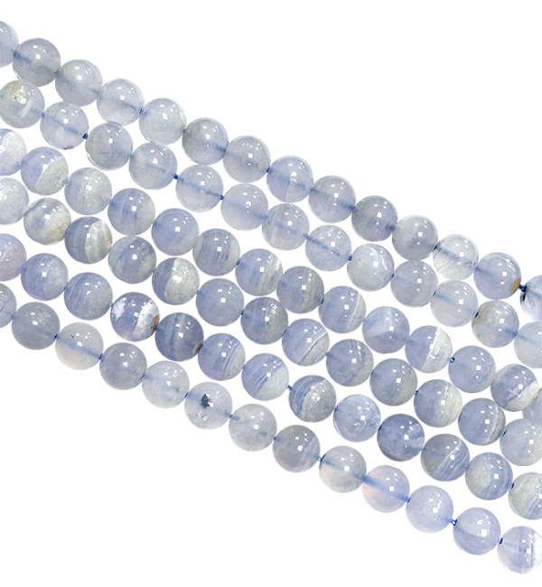 Ribboned Blue Chalcedony A 8mm beads on 40cm wire
