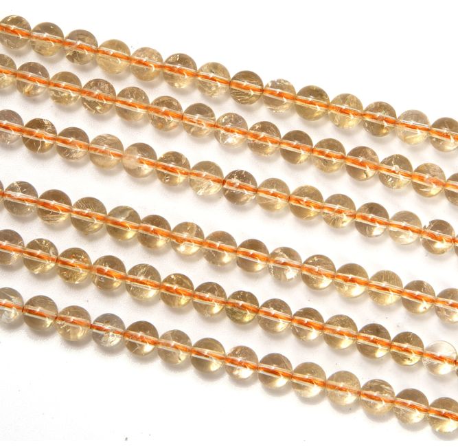 Natural Citrine A 6mm pearls on string
