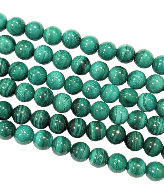 Clear Malachite AA beads 7.5-8.5mm on 40cm wire