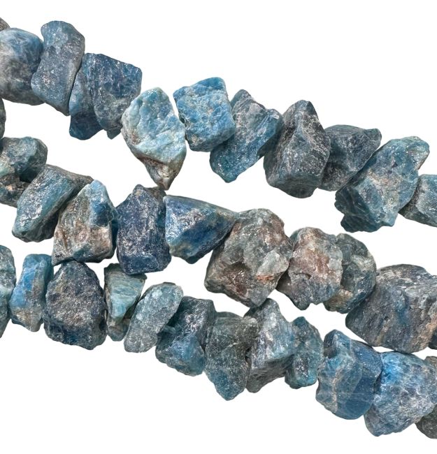 Blue Apatite A Rough Stones 13-20mm on a 40cm thread
