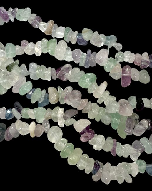 Fluorite multicolored A chips 3-8mm on a 80cm thread