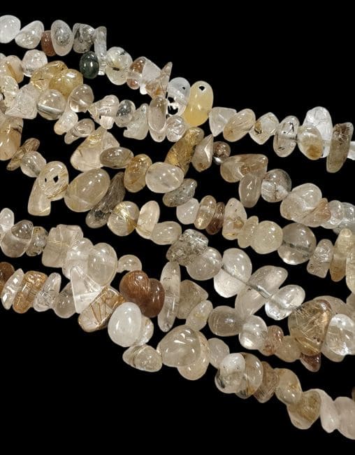 incense at Quartz Rutile Rock Crystal chips 3-8mm on a 80cm thread|gb