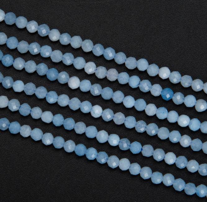 Faceted Aquamarine A beads 3mm on 40cm wire
