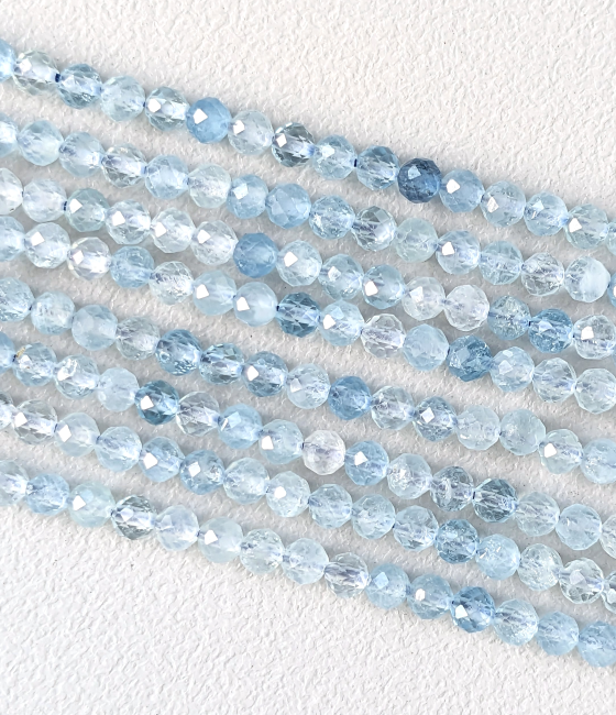Faceted Aquamarine AA beads 3-4mm on 40cm wire