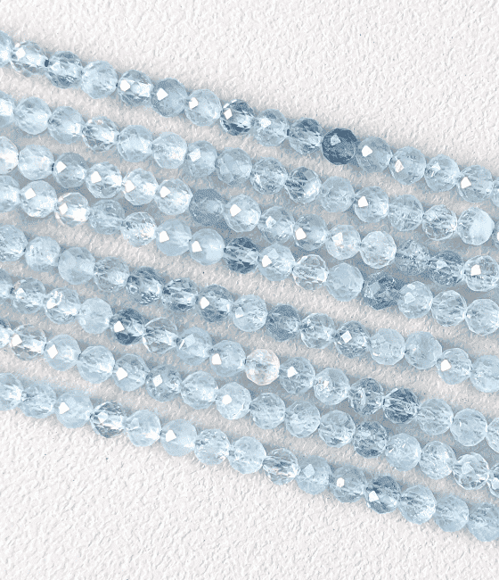 Faceted Aquamarine AA beads 3-4mm on 40cm wire